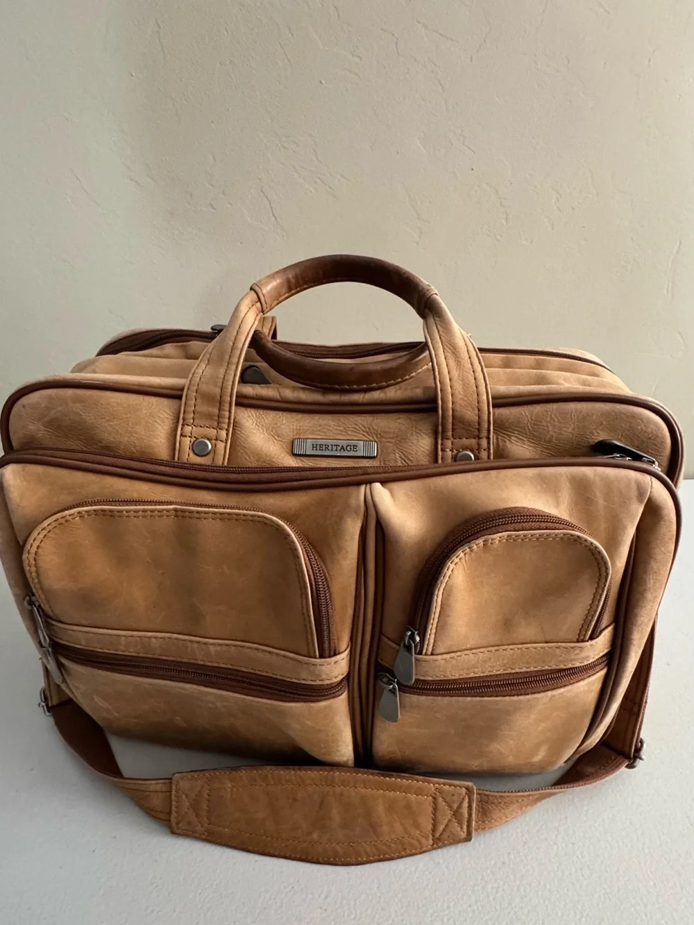 Heritage Leather Laptop Briefcase in Tan Brown
